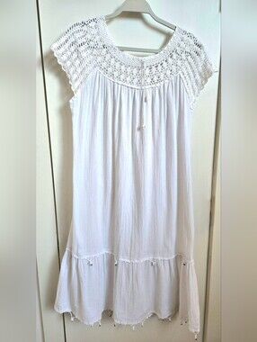 Vintage-Inspired Greek Cotton Gauze Crochet Lace Evil Eye Bead Dress